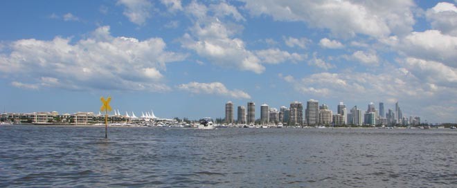 Gold Coast from Broadwater with marinas in foreground © BW Media